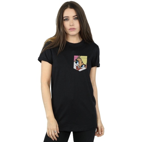 Vêtements Femme T-shirts manches longues Dessins Animés Lola Bunny Face Faux Pocket Noir