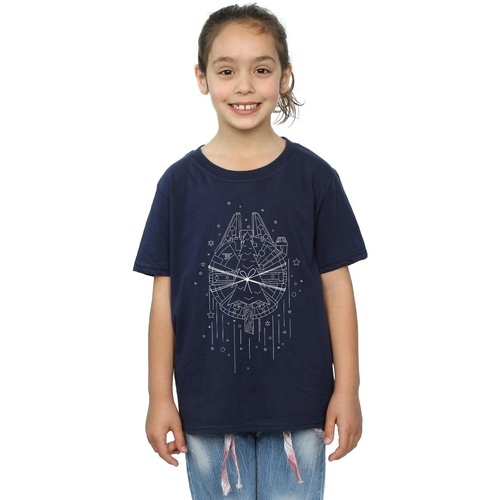 Vêtements Fille T-shirts manches longues Disney Millennium Falcon Christmas Tree Delivery Bleu