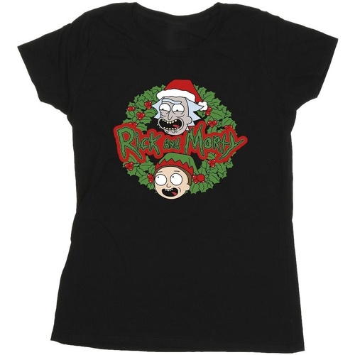 Vêtements Femme T-shirts manches longues Rick And Morty Christmas Wreath Noir