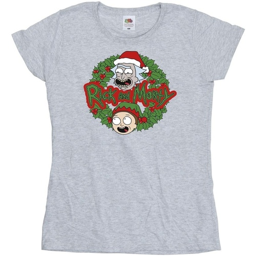 Vêtements Femme T-shirts manches longues Rick And Morty Christmas Wreath Gris