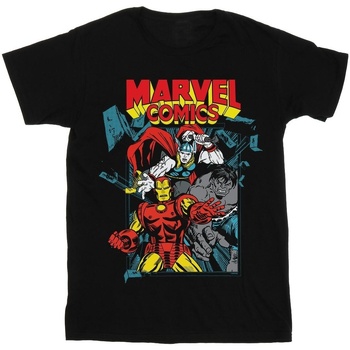 Vêtements Homme T-shirts manches longues Marvel Trio Pose Noir