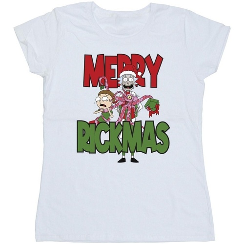 Vêtements Femme T-shirts manches longues Rick And Morty Merry Rickmas Blanc