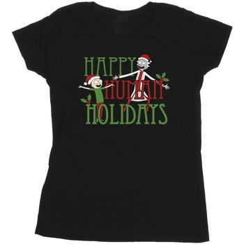 Vêtements Femme T-shirts manches longues Rick And Morty Happy Human Holidays Noir