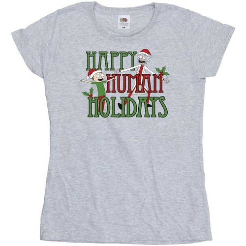 Vêtements Femme T-shirts manches longues Rick And Morty Happy Human Holidays Gris