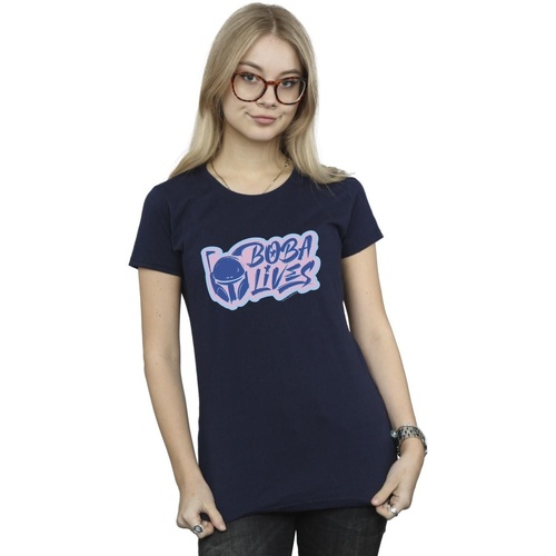Vêtements Femme T-shirts manches longues Disney The Book Of Boba Fett Lives Pocket Bleu