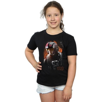 Vêtements Fille T-shirts manches longues Disney The Last Jedi Poe Dameron Brushed Noir