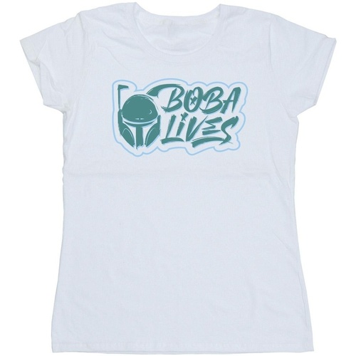 Vêtements Femme T-shirts manches longues Disney The Book Of Boba Fett Lives Chest Blanc
