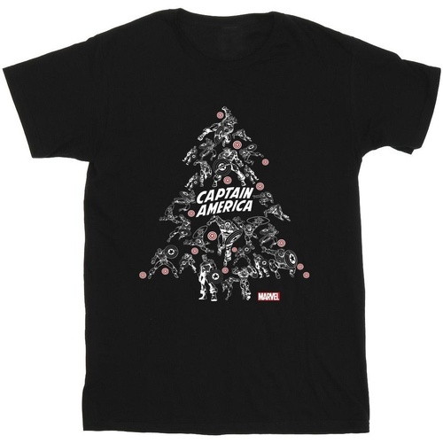 Vêtements Homme T-shirts manches longues Marvel Captain America Christmas Tree Noir