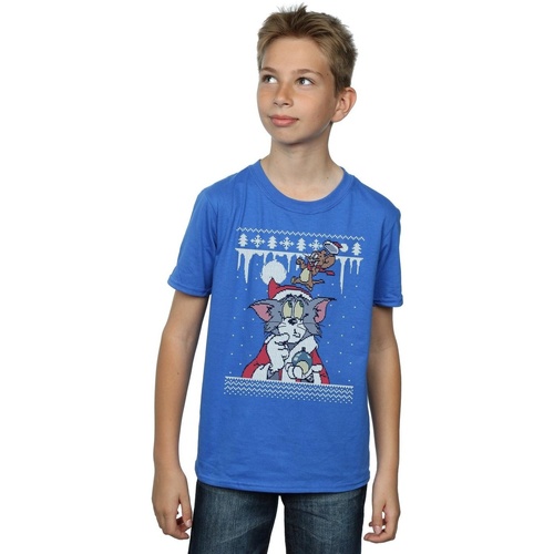 Vêtements Garçon T-shirts manches courtes Dessins Animés Christmas Fair Isle Bleu