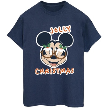 Vêtements Femme T-shirts manches longues Disney Mickey Mouse Jolly Christmas Glasses Bleu