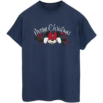 Vêtements Femme T-shirts manches longues Disney Minnie Mouse Christmas Holly Bleu