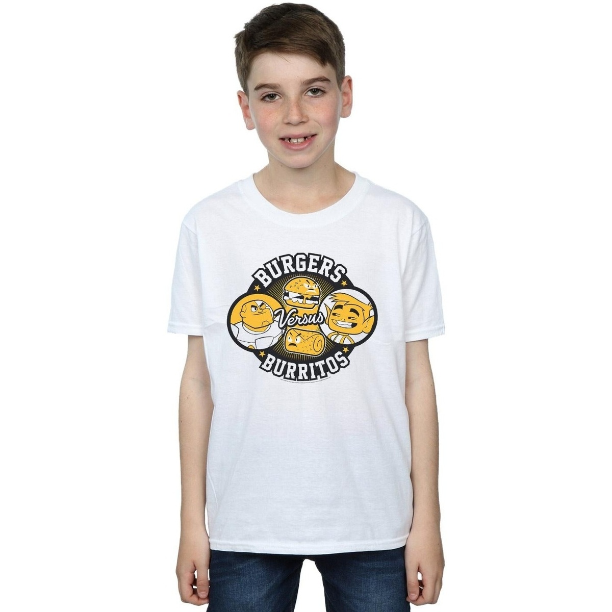Vêtements Garçon T-shirts manches courtes Dc Comics Teen Titans Go Burgers Vs Burritos Blanc