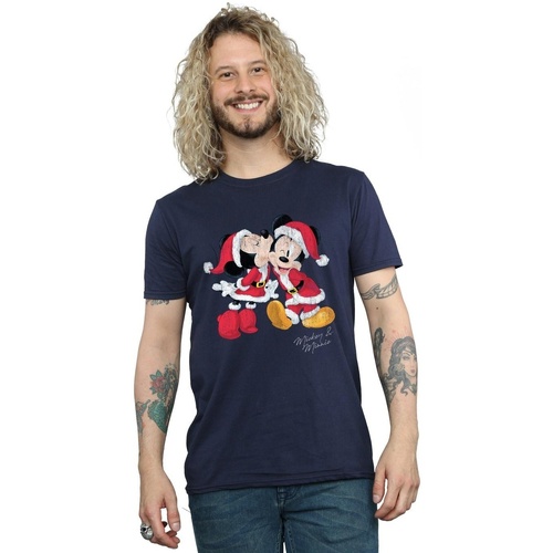 Vêtements Homme T-shirts manches longues Disney Mickey And Minnie Christmas Kiss Bleu