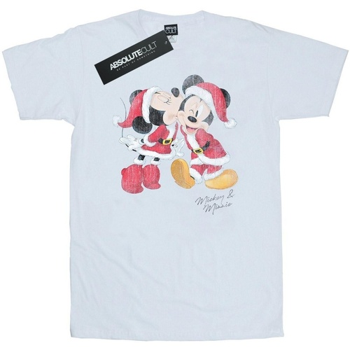 Vêtements Homme T-shirts manches longues Disney Mickey And Minnie Christmas Kiss Blanc