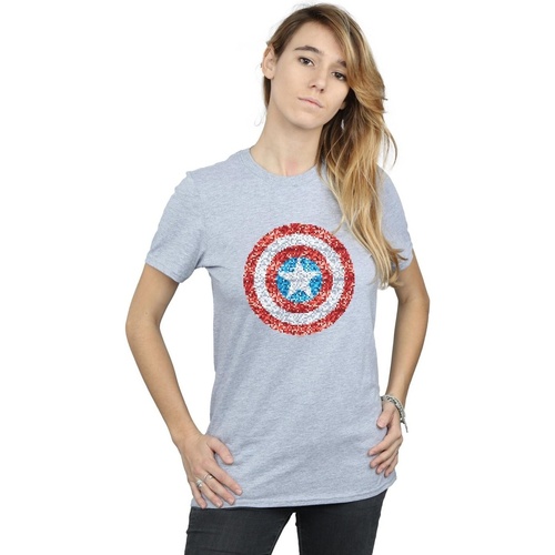 Vêtements Femme T-shirts manches longues Marvel Captain America Pixelated Shield Gris