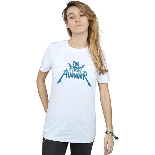 Vêtements Femme T-shirts Manuel manches longues Marvel The First Avenger Metal Logo Blanc