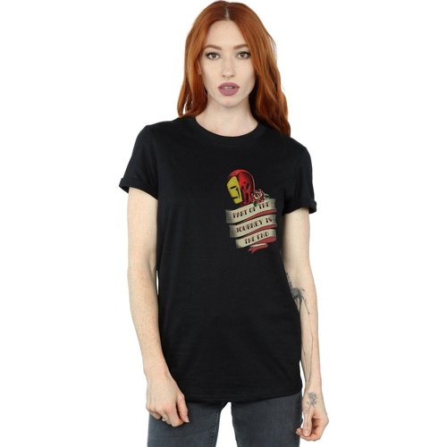 Vêtements Femme T-shirts manches longues Marvel Iron Man Tattoo Journey Breast Print Noir