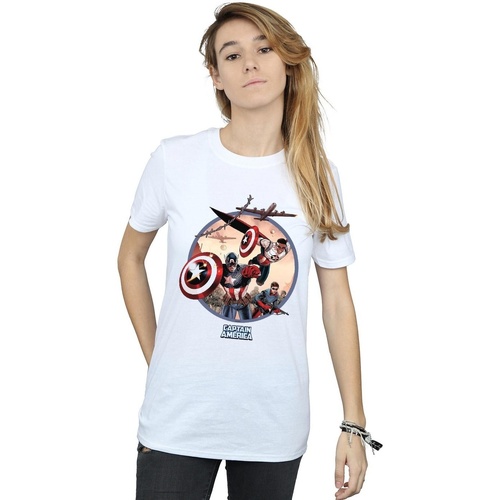 Vêtements Femme T-shirts manches longues Marvel Captain America And Falcon In Battle Blanc