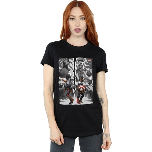 Vêtements Femme T-shirts manches longues Marvel Falcon And Captain America Split Noir