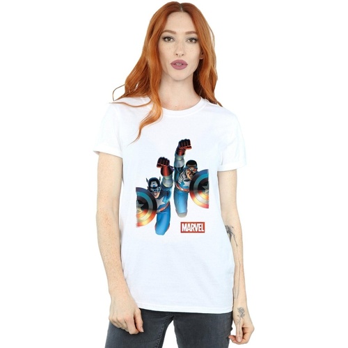 Vêtements Femme T-shirts manches longues Marvel Falcon And Captain America Side By Side Blanc