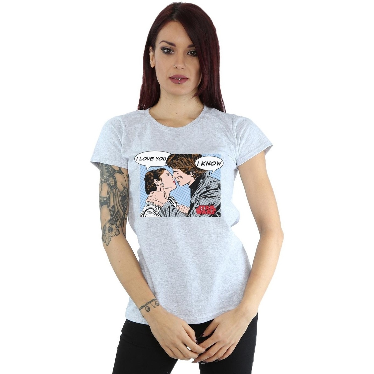 Vêtements Femme T-shirts manches longues Disney Han Solo And Princess Leia Love Gris
