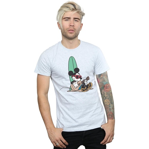 Vêtements Homme T-shirts manches longues Disney Mickey Mouse Surf And Chill Gris