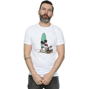 Vêtements Homme T-shirts manches longues Disney Mickey Mouse Surf And Chill Blanc