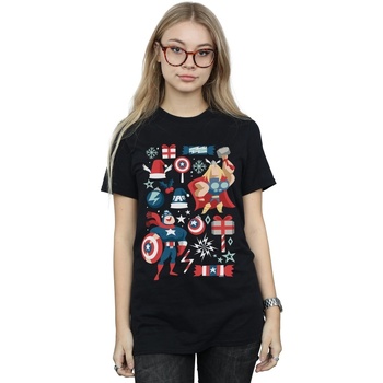 Vêtements Femme T-shirts manches longues Marvel Thor And Captain America Christmas Day Noir