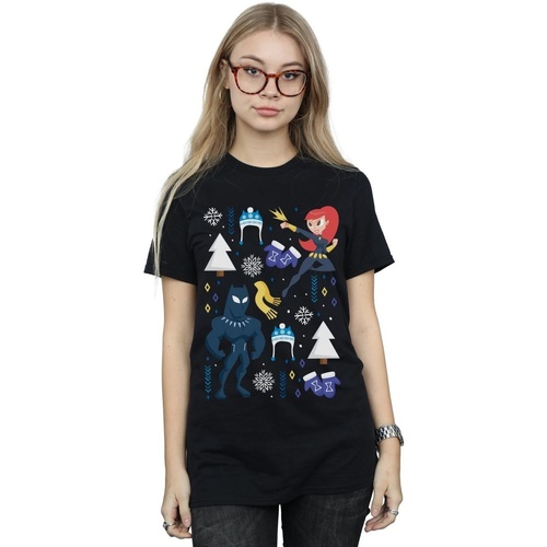 Vêtements Femme T-shirts manches longues Marvel Black Panther And Black Widow Christmas Day Noir