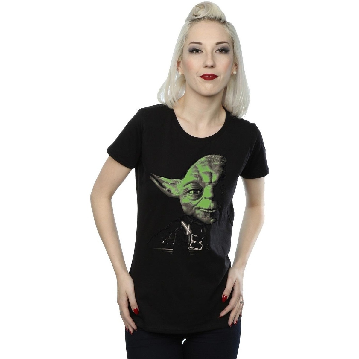 Vêtements Femme T-shirts manches longues Disney Yoda Green Face Noir