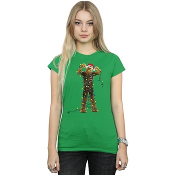 Vêtements Femme T-shirts manches longues Disney Chewbacca Christmas Lights Vert