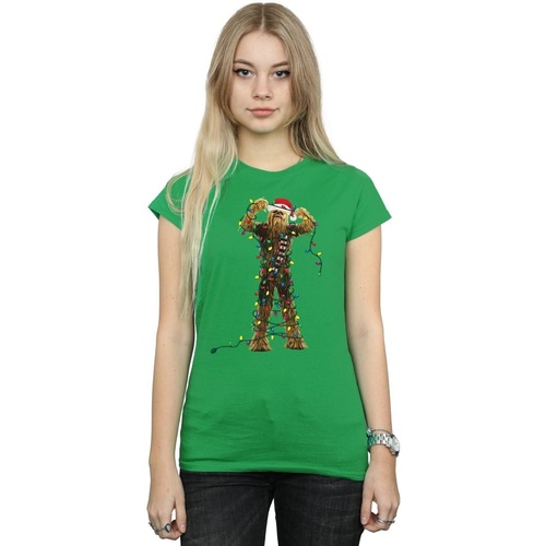 Vêtements Femme T-shirts manches longues Disney Chewbacca Christmas Lights Vert