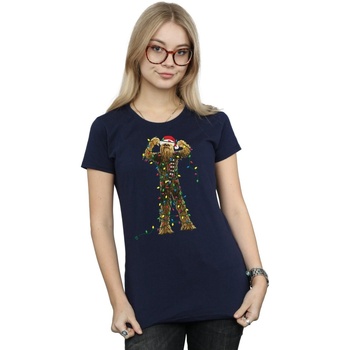 Vêtements Femme T-shirts manches longues Disney Chewbacca Christmas Lights Bleu