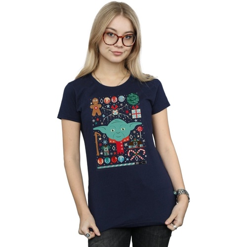 Vêtements Femme T-shirts manches longues Disney Yoda Christmas Bleu