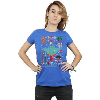 Vêtements Femme T-shirts manches longues Disney Yoda Christmas Bleu