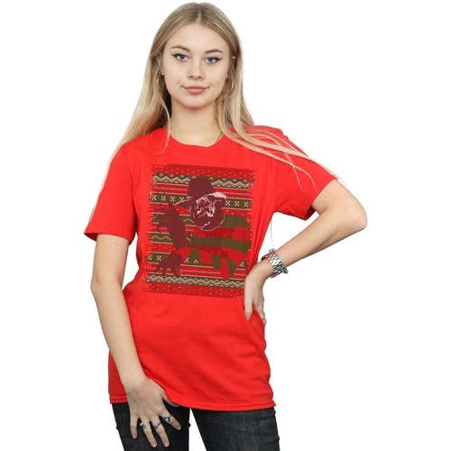 Vêtements Femme T-shirts manches longues A Nightmare On Elm Street Christmas Fair Isle Rouge