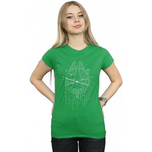Vêtements Femme T-shirts manches longues Disney Millennium Falcon Christmas Tree Delivery Vert