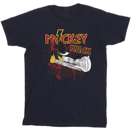 Vêtements Homme T-shirts manches longues Disney Mickey Mouse Smash Guitar Rock Bleu