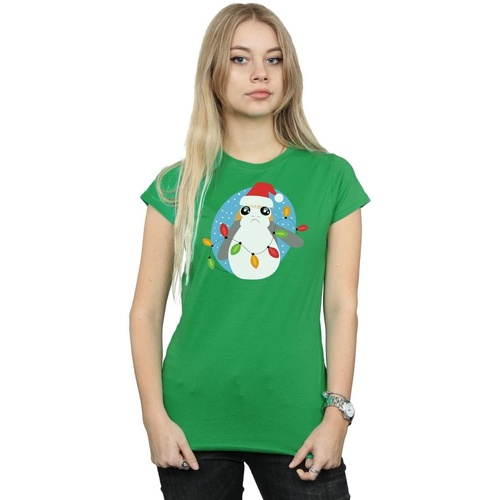 Vêtements Femme T-shirts manches longues Disney The Last Jedi Porg Christmas Lights Vert