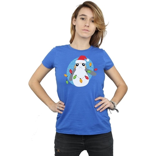 Vêtements Femme T-shirts manches longues Disney The Last Jedi Porg Christmas Lights Bleu