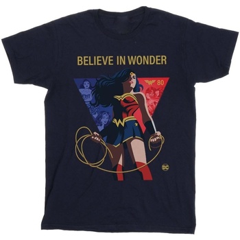 Vêtements Fille T-shirts manches longues Dc Comics Wonder Woman 80th Anniversary Believe In Wonder Pose Bleu