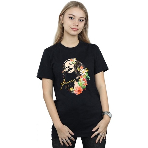 Vêtements Femme T-shirts manches longues Janis Joplin Floral Pattern Noir