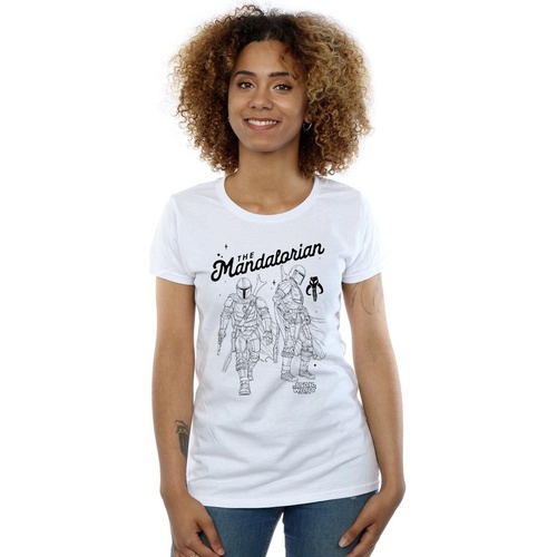 Vêtements Femme T-shirts manches longues Disney The Mandalorian Hunter Profile Blanc