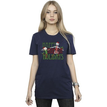 Vêtements Femme T-shirts manches longues Rick And Morty Happy Human Holidays Bleu