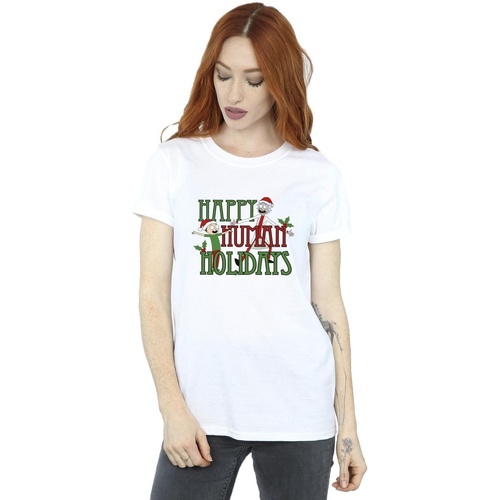 Vêtements Femme T-shirts manches longues Rick And Morty Happy Human Holidays Blanc