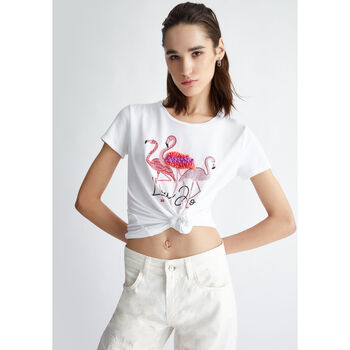 Vêtements Femme T-shirts & Polos Liu Jo T-shirt avec imprimé et strass blanc/flamant rose