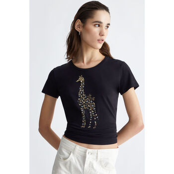 Vêtements Femme Pantoufles / Chaussons Liu Jo T-shirt avec perles et strass girafe