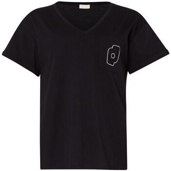 Vêtements Femme T-shirt Avec Logo Animalier Liu Jo T-shirt avec poche poitrine et strass Noir