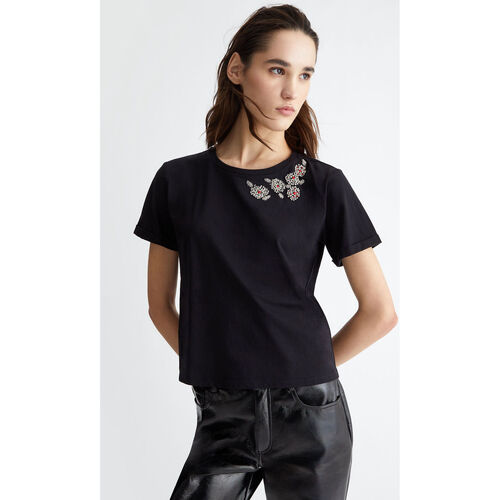 Vêtements Femme T-shirts Lace-up & Polos Liu Jo T-shirt avec strass Noir