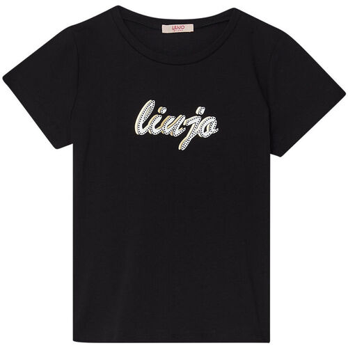 Vêtements Fille Franges / Pompons Liu Jo T-shirt avec logo et strass Noir